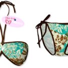 New Brown Green Tropical String Bandeau Bikini Top & Matching Tie Sides Bottom