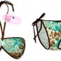 New Brown Green Tropical String Bandeau Bikini Top & Matching Tie Sides Bottom