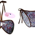 New Brown Purple Paisley String Bandeau Bikini Top & Matching Tie Sides Bottom