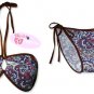 New Brown Purple Paisley String Bandeau Bikini Top & Matching Tie Sides Bottom