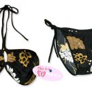New Sexy Black Gold Tropical String Bandeau Bikini Top & Matching Tie Sides Bottom