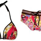 New Sporty Black Red Graphics String Bikini Top & Matching Ribbon Boyshort