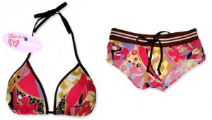 New Sporty Black Red Graphics String Bikini Top & Matching Ribbon Boyshort