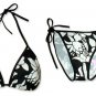 New Black White Tropical String Bikini Top & Matching Tie Sides Bottom