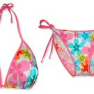 New Pink Rainbow Flower String Bikini Top & Matching Tie Sides Bottom