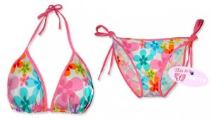 New Pink Rainbow Flower String Bikini Top & Matching Tie Sides Bottom