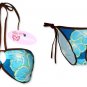 New Brown Blue Tropical String Bandeau Bikini Top & Matching Tie Sides Bottom