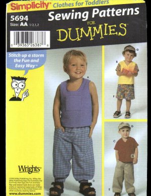 Uncut Simplicity 5694 Sewing Pattern Toddlers Pants Shorts Visor and Knit Tops Size 1/2-2