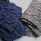 Hand-knitted pair blue and grey long scarves