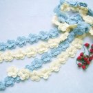 Hand-crochetted white  and blue peachblossom flowers scarf