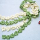 Hand-crochetted white and green peachblossom flowers scarf
