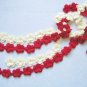 Hand-crochetted white and red peachblossom flowers scarf