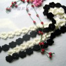 Hand-crochetted white and black peachblossom flowers scarf