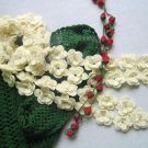 Hand-crochetted cream white  peachblossom flowers scarf