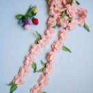 Hand-crochetted   pink peachblossom flowers scarf with green leaves