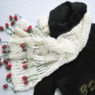 Hand-crochetted white  long scarf with lovly red strawberry