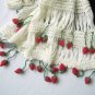 Hand-crochetted white long scarf with lovly red strawberry