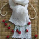 Hand-knitted white long scarf with amazing red strawberry