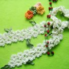 Hand-crochetted white peachblossom flowers scarf with green leaves