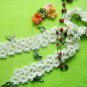 Hand-crochetted white peachblossom flowers scarf with green leaves
