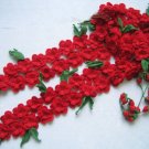 Hand-crochetted red peachblossom flowers scarf with green leaves