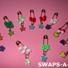 Mini Heart, Flower, Star, Butterfly Safety Pin Beads & Charms SWAPS Kit for Girl Kids Scout makes 24