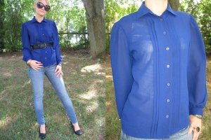 VtG Secretary Blouse Navy BLUE Judy Bond TUXEDO pleat S
