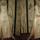 vintage 70s MAXI DRESS ASiaN THIGH slit GOLD SheeR XS S