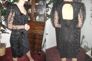 vintage 80s BODY CON SHiRReD WIGGLE COCKTAIL DRESS XS S