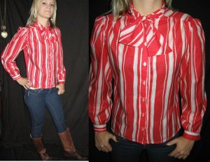 VtG STRIPE blouse Ascot BOW tie POLKA DOT emo punk XS S