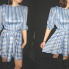 Vtg MiNi DReSS STRIPE MICRO PLEAT MoD FLaRy GiRLy grey blue S M free s/h *