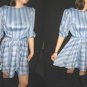 Vtg MiNi DReSS STRIPE MICRO PLEAT MoD FLaRy GiRLy grey blue S M free s/h *