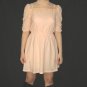 vtg 70s disco era Peach VICTORIAN HIGH NECK LACE TRiM MINI dress japan lolita XS FREE SHIPPING *