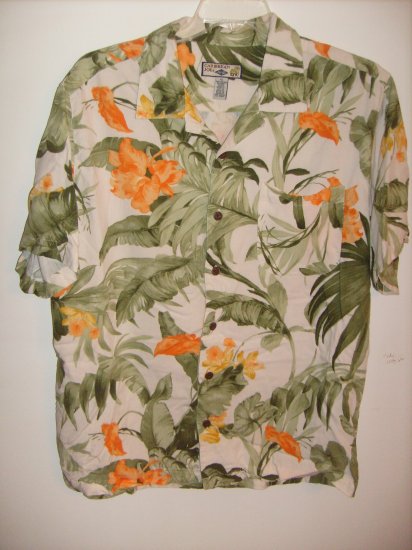 Mens CARIBBEAN JOE Greens, Orange, Tan, Flower like print Shirt (XL)