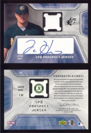 2001 SPx Jersey Prospects # 149 JASON HART Auto RC Rookie