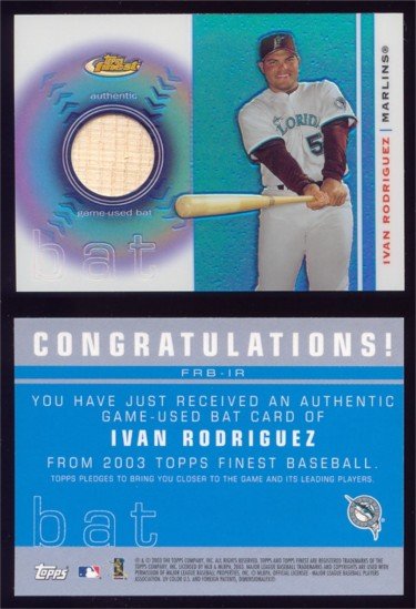 2003 Finest Bat Relics # FRB-IR IVAN RODRIGUEZ GU Bat