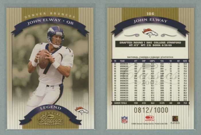 2002 Donruss Classics # 106 JOHN ELWAY #d 0812 of 1000 -- MINT