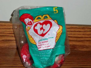 McDonald's 1998 Ty Teenie Beanie Babies #5 Pinchers the Lobster Happy Meal Toy in Original Packaging