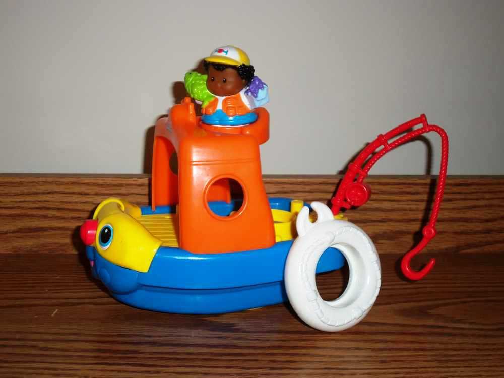 Fisher Price Little People Real Sounds Fishing Boat With Captain Mate and  Dolphine