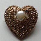 Vintage Gold Tone Heart Shaped Brooch with Faux Pearl