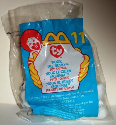 McDonald's 1999 Ty Teenie Beanie Babies #11 Nook the Husky Happy Meal Toy in Original Packaging