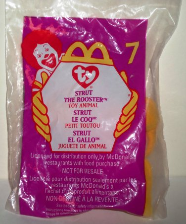 McDonald's 1999 Ty Teenie Beanie Babies Strut the Rooster Happy Meal Toy in Original Packaging