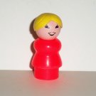 Vintage Fisher-Price Original Little People Mom Woman Yellow Hair Bun Red Body