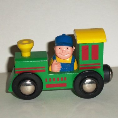 Green Wooden Toy Train Engine w/ Conductor Loose Used