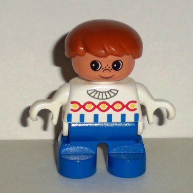 Lego Duplo Girl Figure White Decorated Top Blue Legs Brown Hair Loose Used