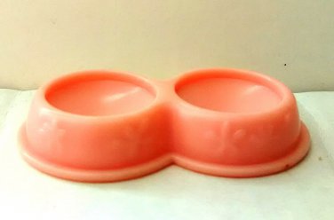 Littlest Pet Shop Pink Double Dog Food Water Bowl Accessory Dish Cat Hasbro Loose Used
