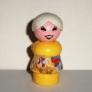 Vintage Fisher-Price Original Little People Mom Woman White Hair Bun Yellow Body Sticker Loose Used