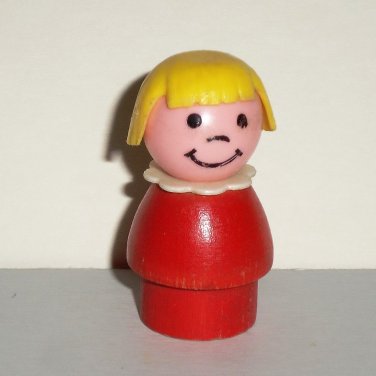 Vintage Fisher-Price Little People Red Wood Body/Plastic Head Blonde Girl 