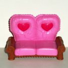 Pink Love Seat w/ Hearts PVC Plastic Dollhouse Accessory Loose Used