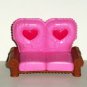 Pink Love Seat w/ Hearts PVC Plastic Dollhouse Accessory Loose Used